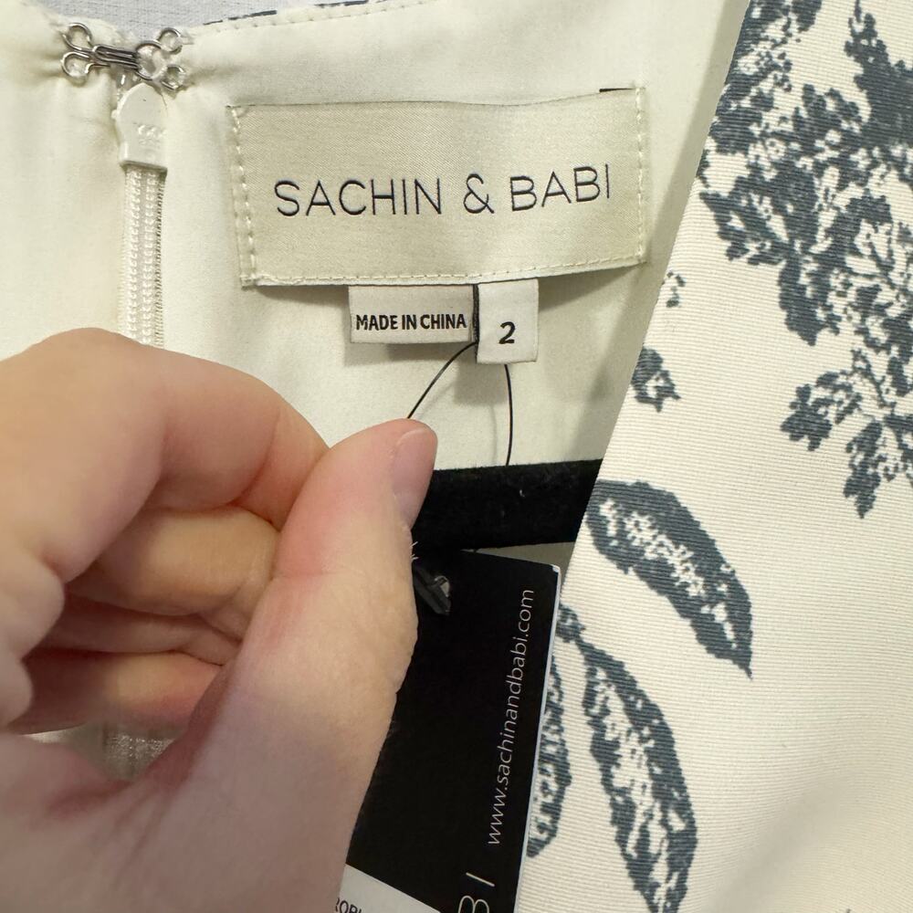 Sachin & Babi Rori Gown Grey Toile Print Ivory Maxi Dress Sleeveless Size 2 NWT - Picture 3 of 7